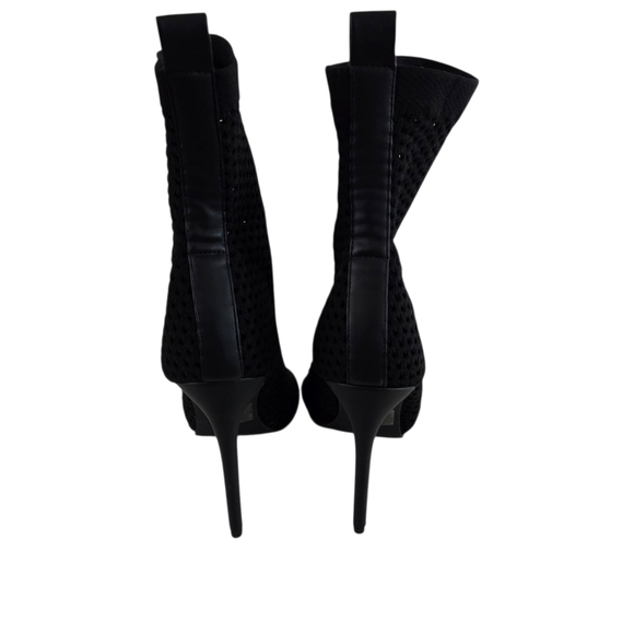NWOT Steve Madden | Evelina Knit Mesh Stretch Vegan Leather Peep Toe Heel Bootie - Picture 6 of 12